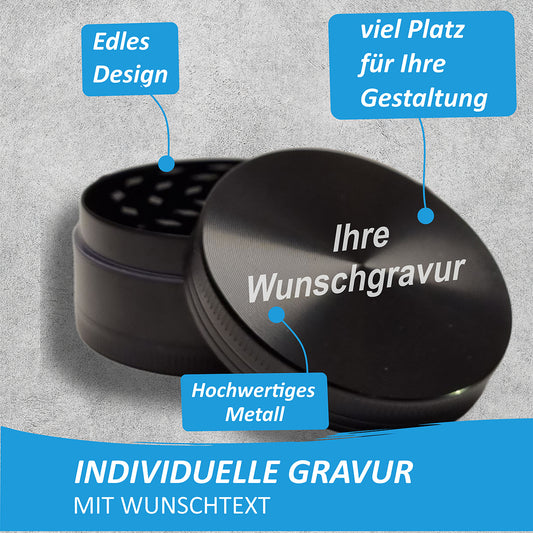 #teamludorf Premium Aluminium Grinder mit individueller Gravur | ∅ 5 cm | 4-teilig | inkl. Pollenschieber Ludorf Textilveredelung & Werbetechnik