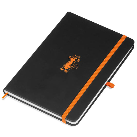 A5 Notizbuch mit oranger Lasergravur Unterlage, personalisierbar