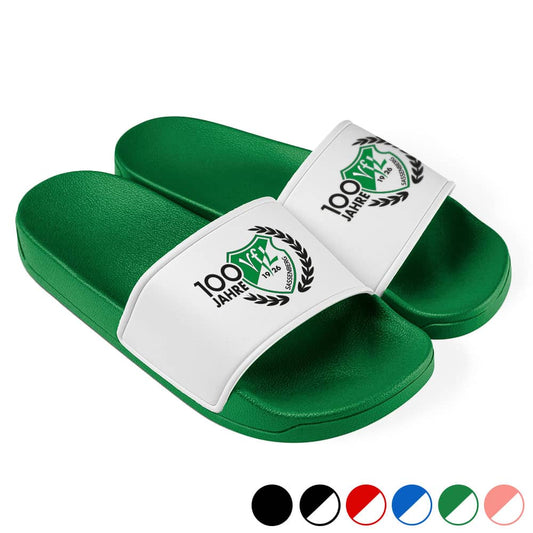 Personalisierte Badelatschen mit individuellem DTF-Druck – Werbegeschenk & Eventartikel Ludorf Textilveredelung & Werbetechnik