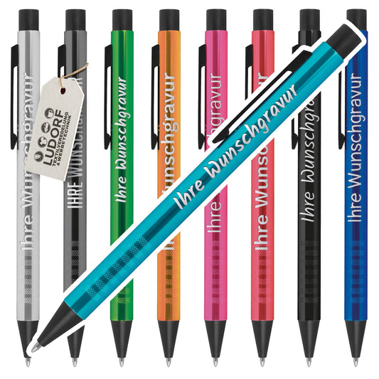 Personalisierter Kugelschreiber ALPHA aus Metall mit blauer Tinte und Lasergravur