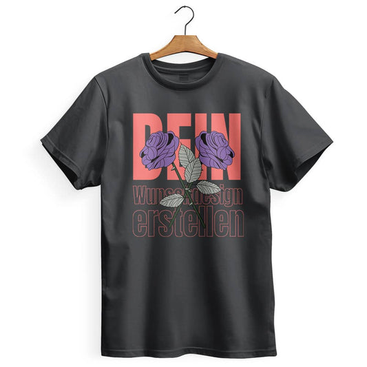 Personalisierbares schwarzes T-Shirt mit individuellem Druckbeispiel, Vorderansicht