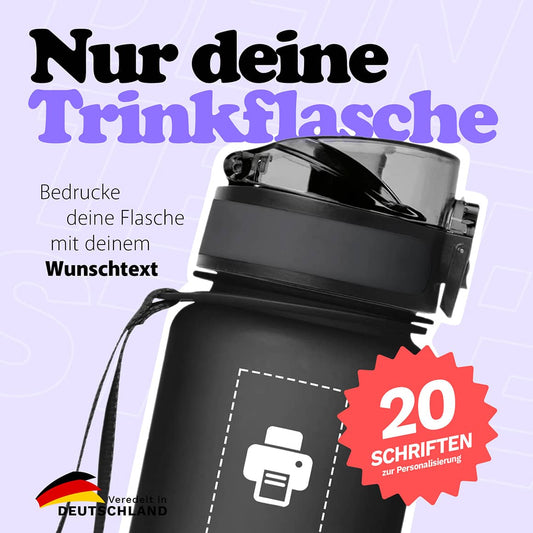 Auswahl aus über 20 Schriftarten zur Personalisierung der MiniCAMPOS Trinkflasche – LED-UV-Druck in Deutschland