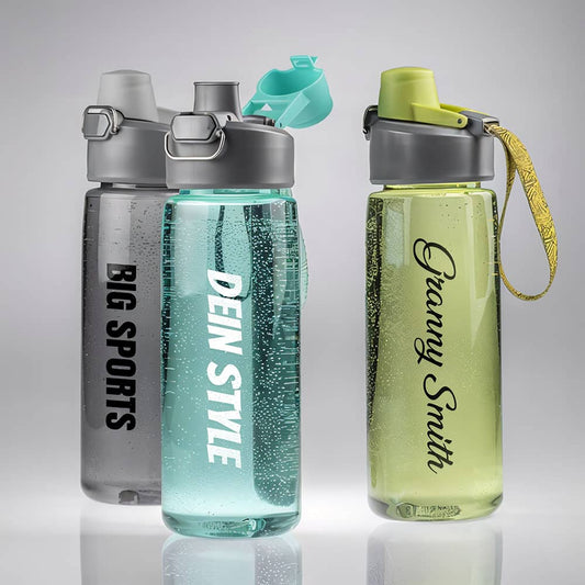 Personalisierbare Trinkflasche TRIO in Grau – 750ml BPA-frei Tritan mit Gravur von #teamludorf