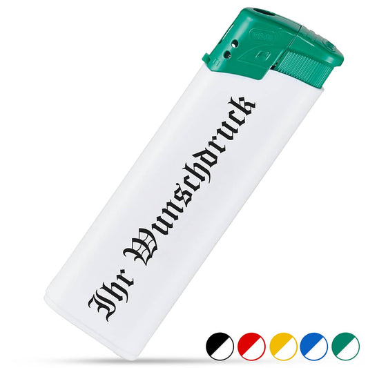 Zweifarbiges Feuerzeug mit weißer Basis und grünem Oberteil – personalisierbares Werbe-Feuerzeug