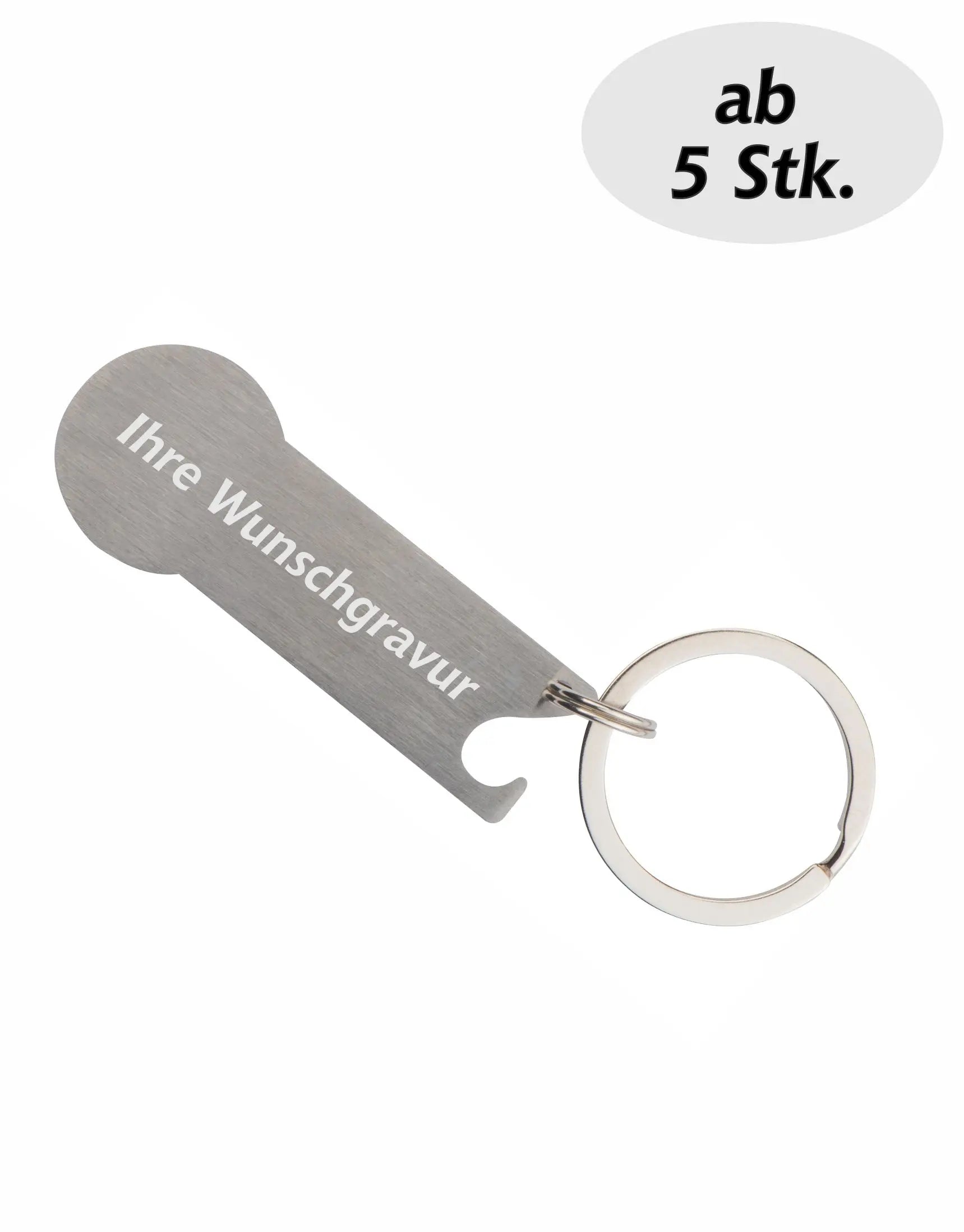 Schlüsselanhänger mit Einkaufs-Chip & Flaschenöffner inkl. Lasergravur