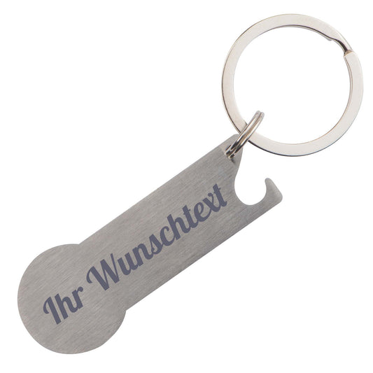 Schlüsselanhänger Edelstahl mit Einkaufswagenlöser EK Chip & Flaschenöffner inkl. Lasergravur Ludorf