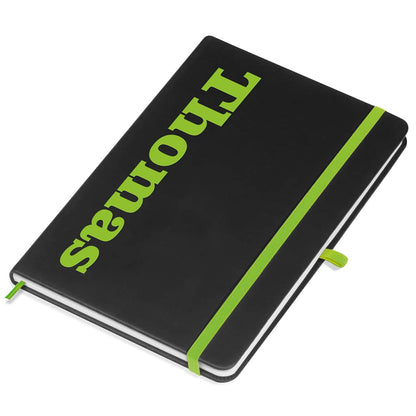 A5 Notizbuch mit grüner Lasergravur Unterlage, personalisierbar