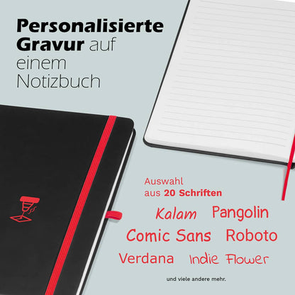 Personalisierung des A5 Notizbuchs mit 20 auswählbaren Schriftarten