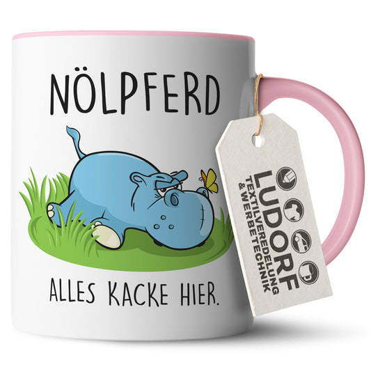 #teamludorf - Tasse - Humorvolles Nilpferd Design Alles Kacke - Altrosa Henkel und Inneres - Robuste Keramik Kaffeetasse, Spülmaschinenfest, Mikrowellengeeignet, Geschenk für Frauen Ludorf Textilveredelung & Werbetechnik