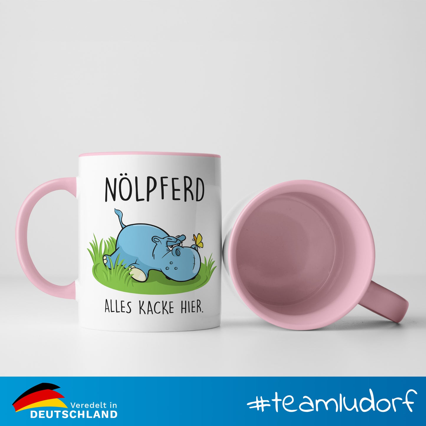 #teamludorf - Tasse - Humorvolles Nilpferd Design Alles Kacke - Altrosa Henkel und Inneres - Robuste Keramik Kaffeetasse, Spülmaschinenfest, Mikrowellengeeignet, Geschenk für Frauen Ludorf Textilveredelung & Werbetechnik