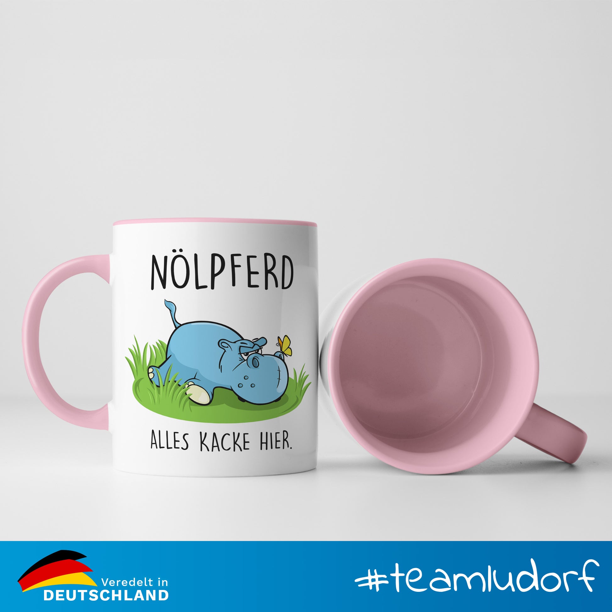 #teamludorf - Tasse - Humorvolles Nilpferd Design Alles Kacke - Altrosa Henkel und Inneres - Robuste Keramik Kaffeetasse, Spülmaschinenfest, Mikrowellengeeignet, Geschenk für Frauen Ludorf Textilveredelung & Werbetechnik