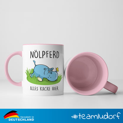 #teamludorf - Tasse - Humorvolles Nilpferd Design Alles Kacke - Altrosa Henkel und Inneres - Robuste Keramik Kaffeetasse, Spülmaschinenfest, Mikrowellengeeignet, Geschenk für Frauen Ludorf Textilveredelung & Werbetechnik