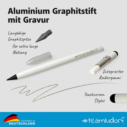 Details des Aluminium Graphitstifts: langlebige Spitze, Radiergummi, Touchscreen Stylus