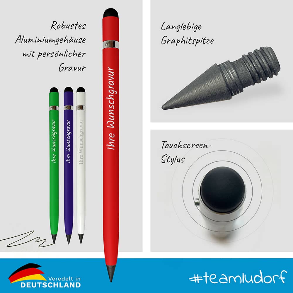 Aluminium Graphitstift: langlebige Spitze, Touchscreen Stylus, gravierbarer Metallkörper