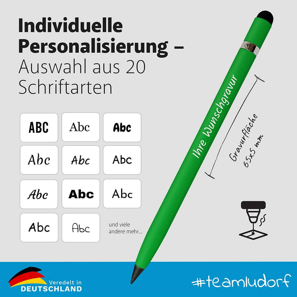 Personalisierung des Aluminium Graphitstifts mit verschiedenen Gravur-Schriften