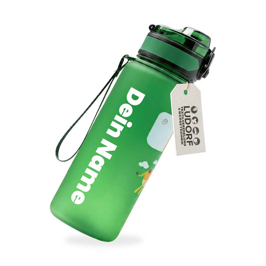 Grüne CAMPOS Kids Kinder Trinkflasche 500 ml mit Giraffenmotiv für Schule und Kindergarten