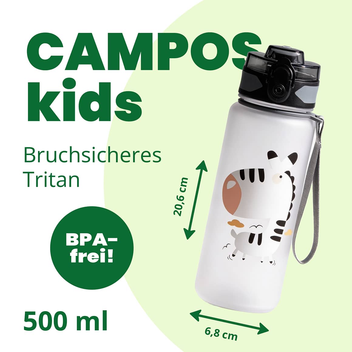 Maße und Fassungsvermögen der CAMPOS Kids Kinder Trinkflasche 500 ml