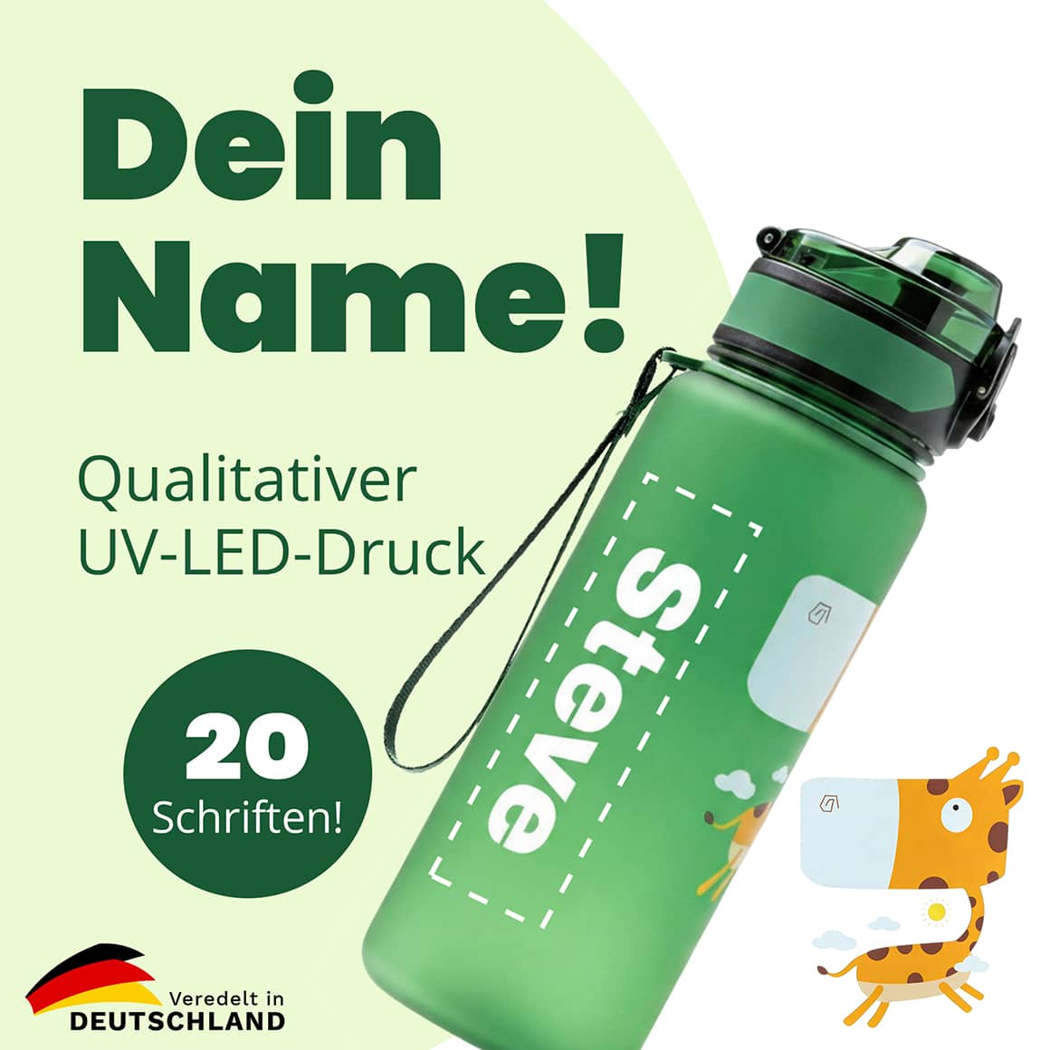 CAMPOS Kids Kinder Trinkflasche mit Namen personalisieren und Schriftart auswählen