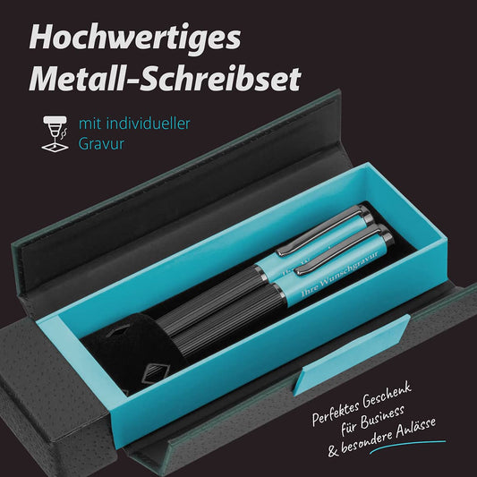 Metall-Schreibset DUO Kugelschreiber & Rollerball in Geschenkbox, Hochwertiges Set mit individueller Gravur