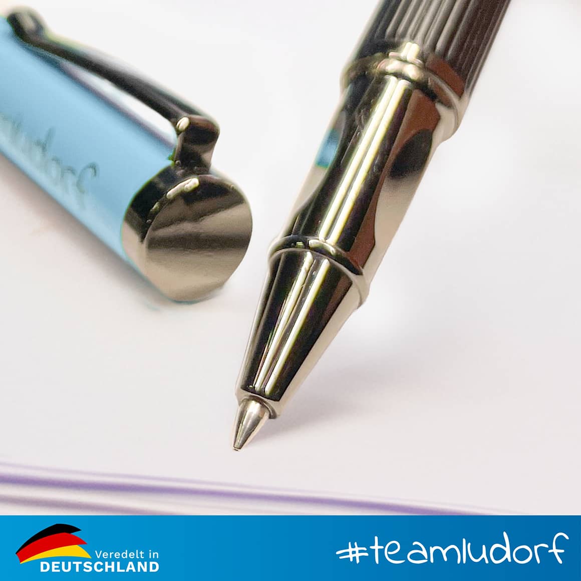 Metall-Schreibset DUO Kugelschreiber & Rollerball, Nahaufnahme, hochwertige Metalloberfläche und Gravur