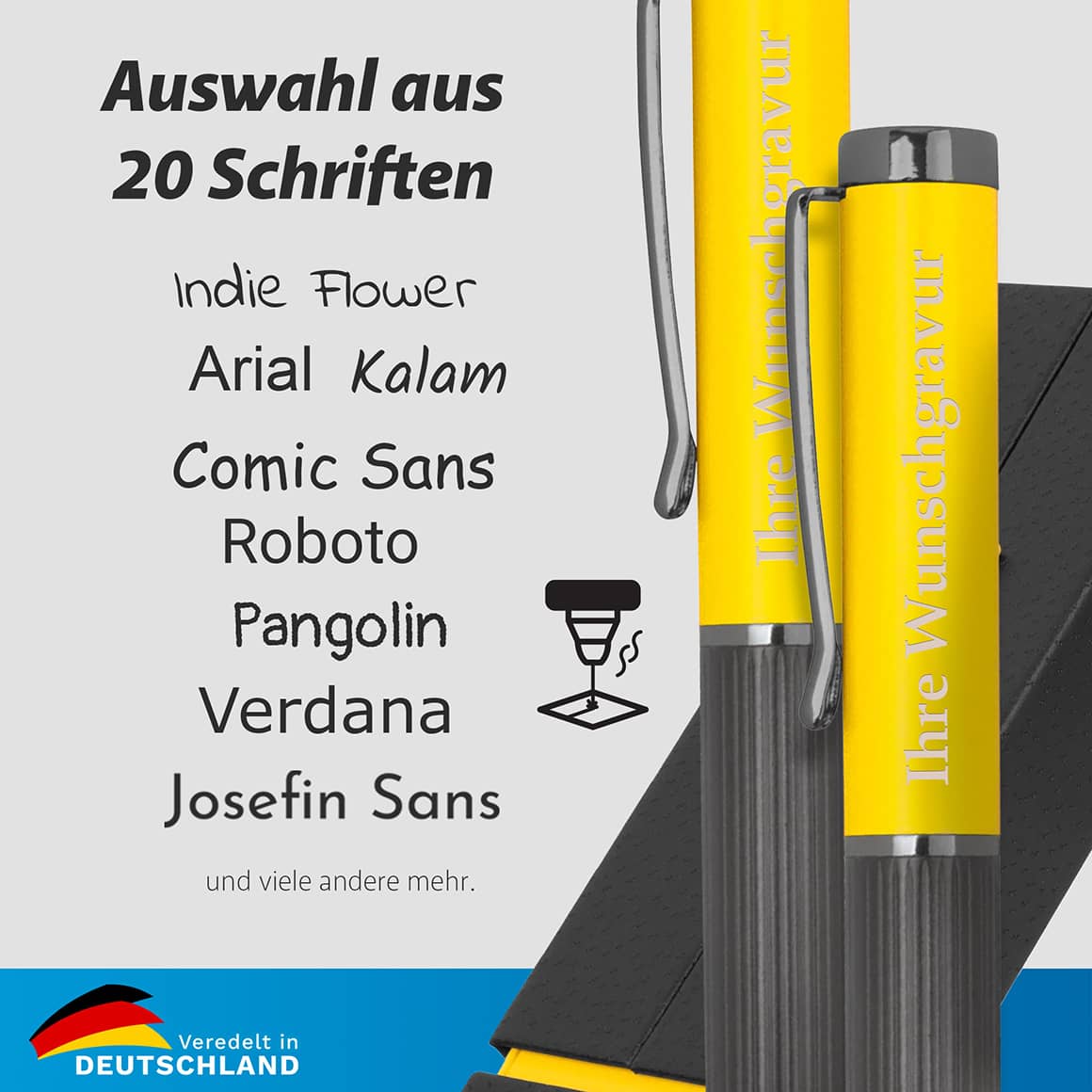 Metall-Schreibset DUO mit Lasergravur, Auswahl aus über 20 Schriftarten für Namen oder kurze Texte