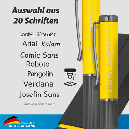 Metall-Schreibset DUO mit Lasergravur, Auswahl aus über 20 Schriftarten für Namen oder kurze Texte