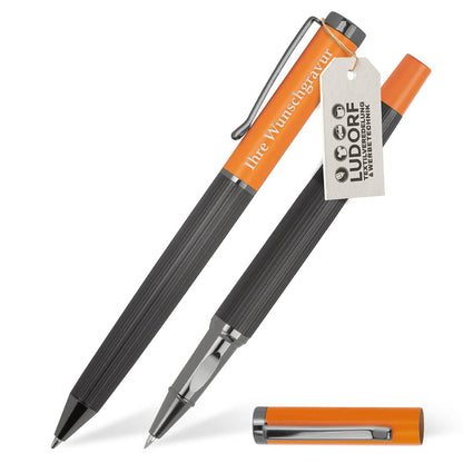 Metall-Schreibset DUO Kugelschreiber in Orange, 2er-Set, personalisierbar mit Logo