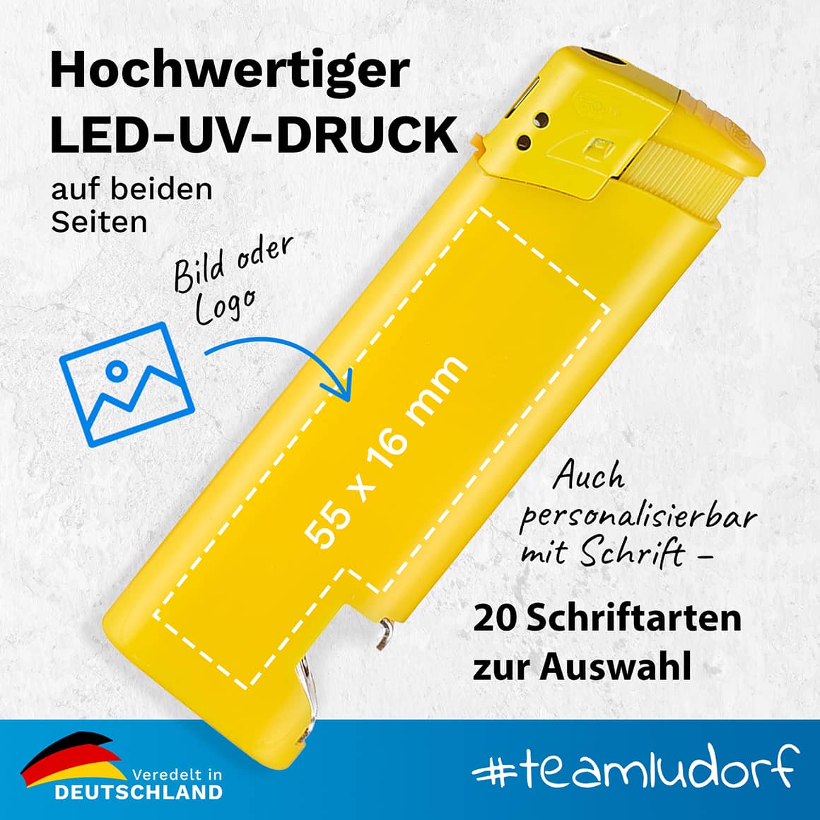 Hochwertiger LED-UV-Druck – personalisierbar mit eigenem Bild, Logo und über 20 Schriftarten