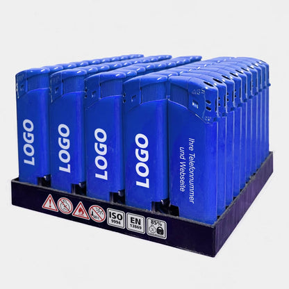 50 personalisierte Feuerzeuge mit Flaschenöffner in Verpackung – ideal als Werbegeschenk