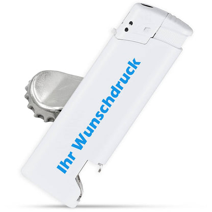 Weißes Feuerzeug mit Flaschenöffner – ideal für individuellen LED-UV-Druck
