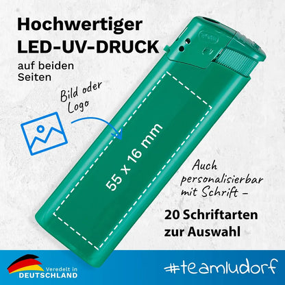 Personalisierte Feuerzeuge mit UV-Druck – Dein Design, Dein Logo, Deine Werbung Ludorf Textilveredelung & Werbetechnik