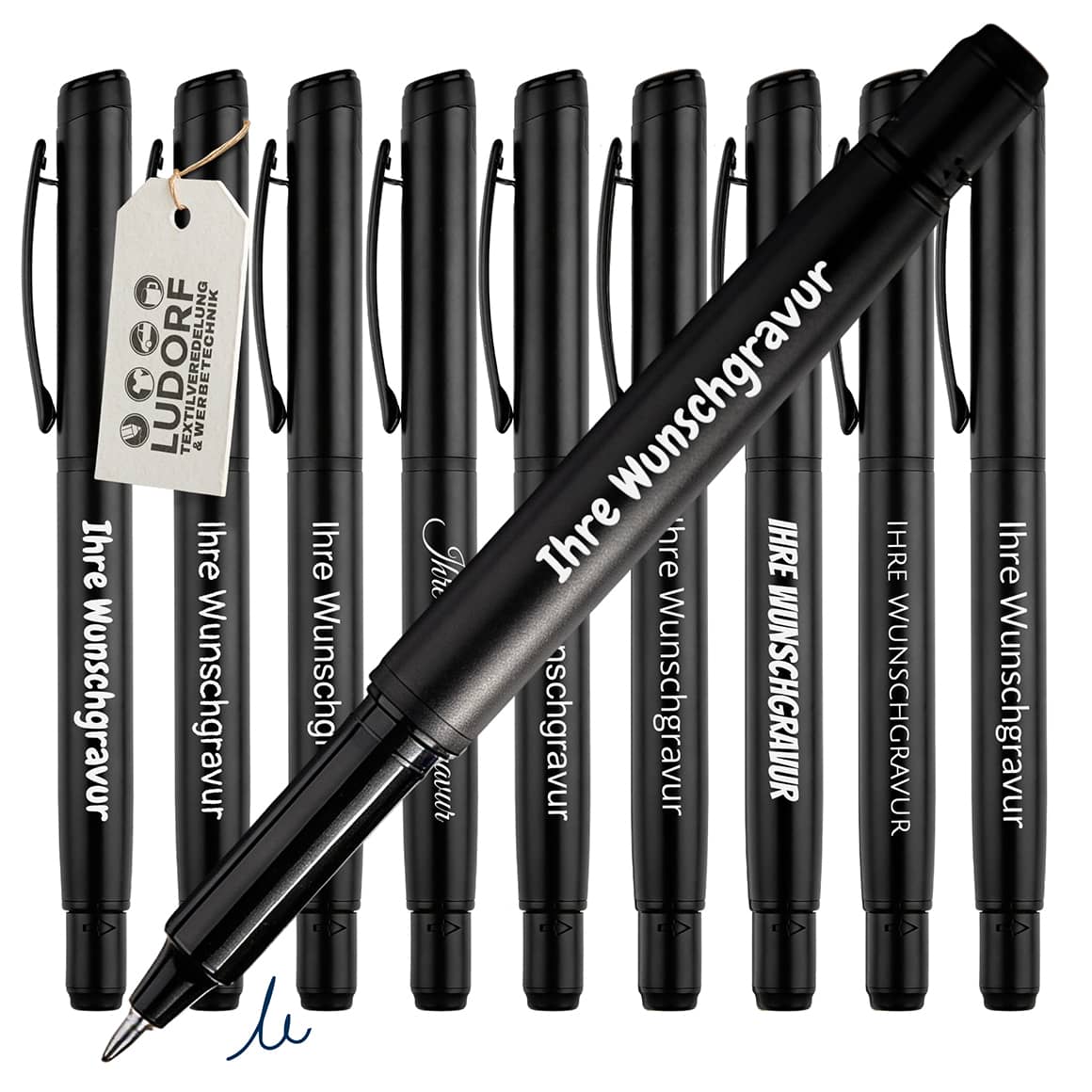 FIDELL Gel Kugelschreiber in Schwarz mit Gravur aus Aluminium