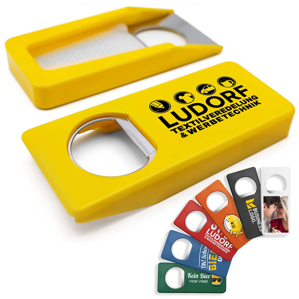 Gelber Flaschenöffner mit Verschluss – praktischer Flaschenöffner mit Druckoption