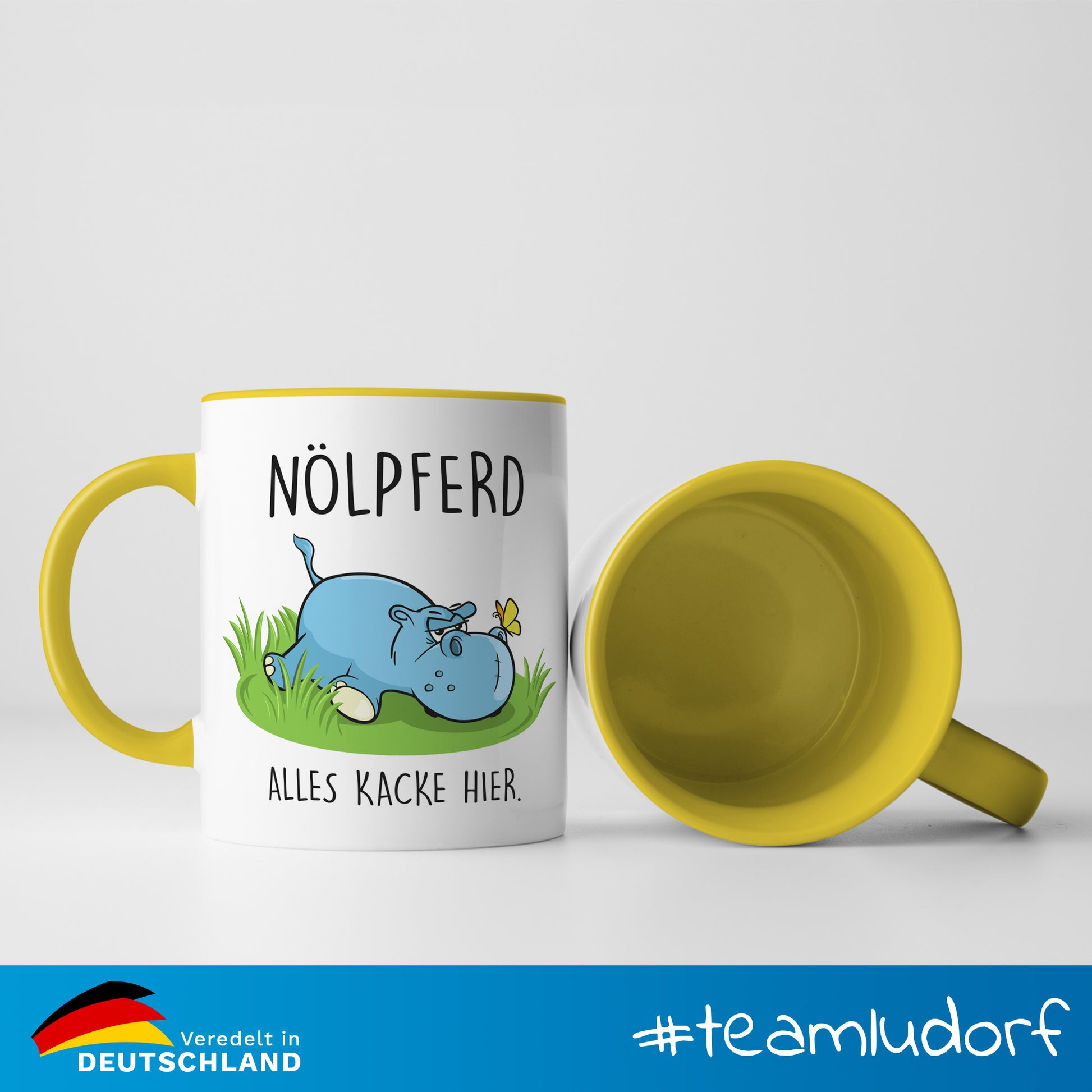 #teamludorf - Tasse - Humorvolles Nilpferd Design Alles Kacke - Altrosa Henkel und Inneres - Robuste Keramik Kaffeetasse, Spülmaschinenfest, Mikrowellengeeignet, Geschenk für Frauen Ludorf Textilveredelung & Werbetechnik
