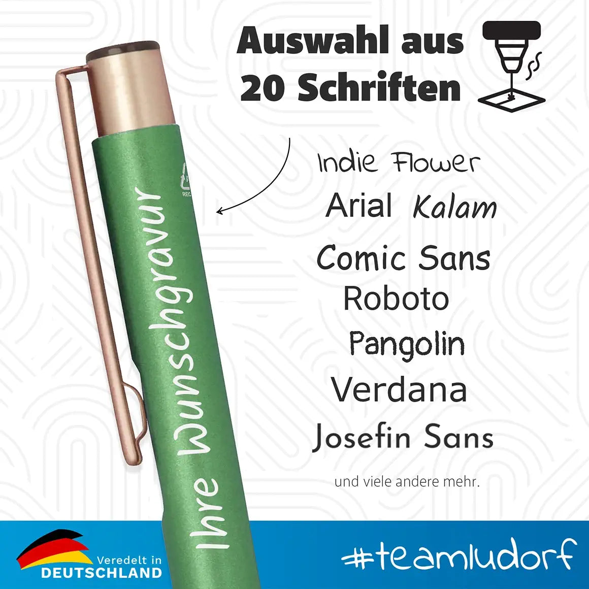GLORI Kugelschreiber Personalisierung 20 Schriftarten