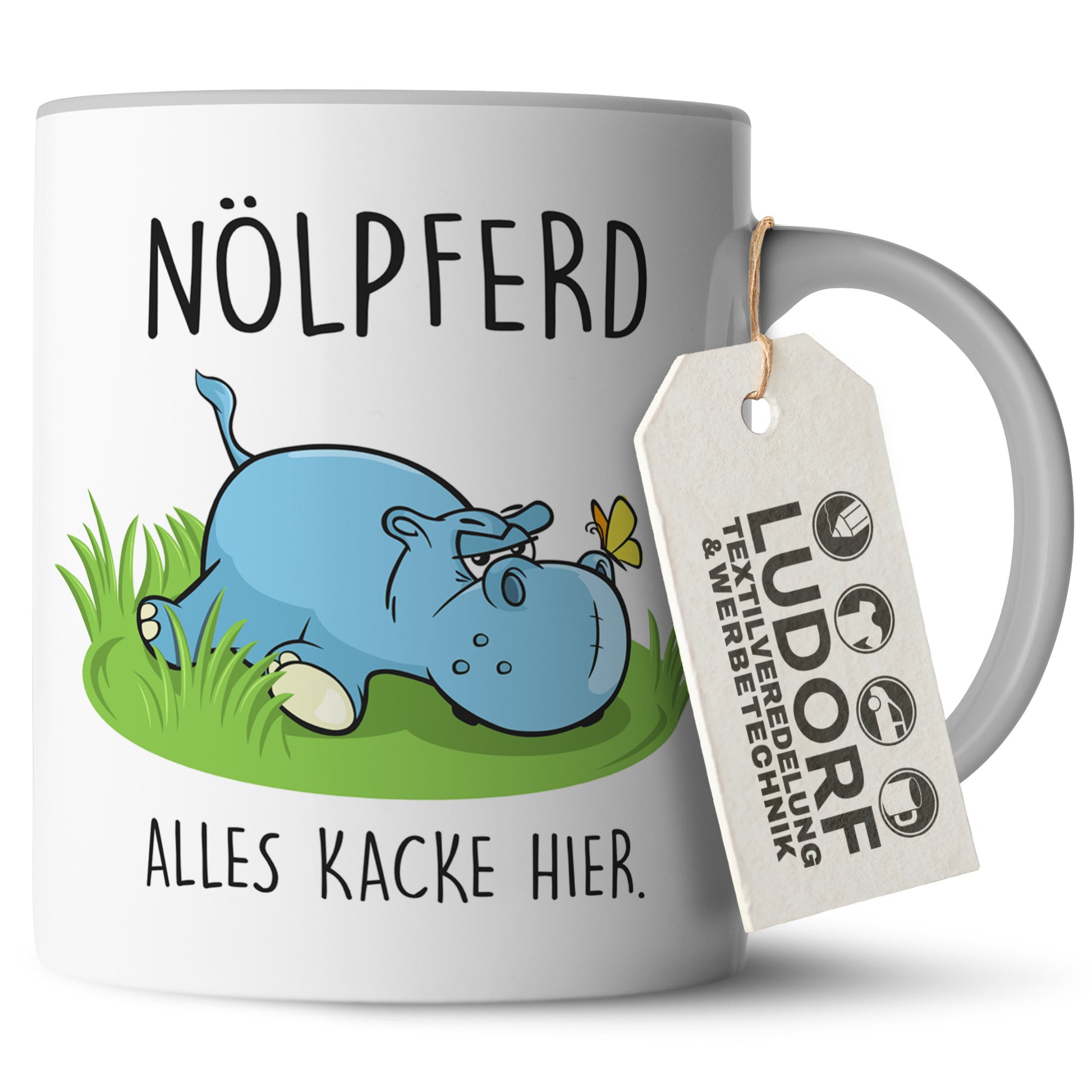 #teamludorf - Tasse - Humorvolles Nilpferd Design Alles Kacke - Altrosa Henkel und Inneres - Robuste Keramik Kaffeetasse, Spülmaschinenfest, Mikrowellengeeignet, Geschenk für Frauen Ludorf Textilveredelung & Werbetechnik