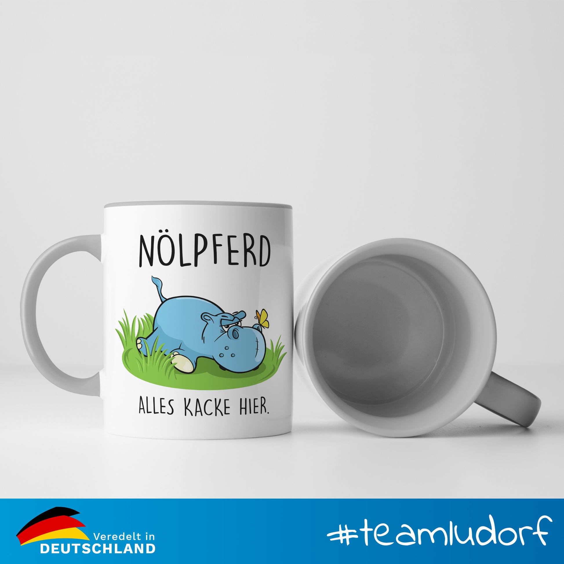 #teamludorf - Tasse - Humorvolles Nilpferd Design Alles Kacke - Altrosa Henkel und Inneres - Robuste Keramik Kaffeetasse, Spülmaschinenfest, Mikrowellengeeignet, Geschenk für Frauen Ludorf Textilveredelung & Werbetechnik