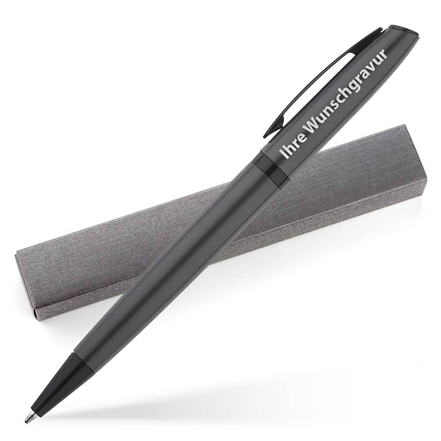 Gravierter Kugelschreiber Zeta in Anthrazit mit edler Verpackung