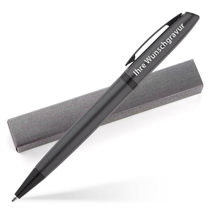 Gravierter Kugelschreiber Zeta in Anthrazit mit edler Verpackung