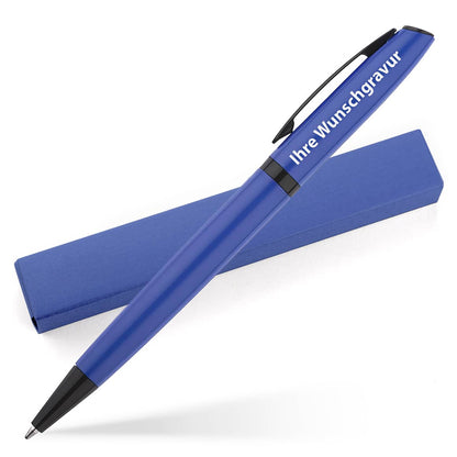 Gravierter Kugelschreiber Zeta in Blau mit Gravur und Geschenkbox