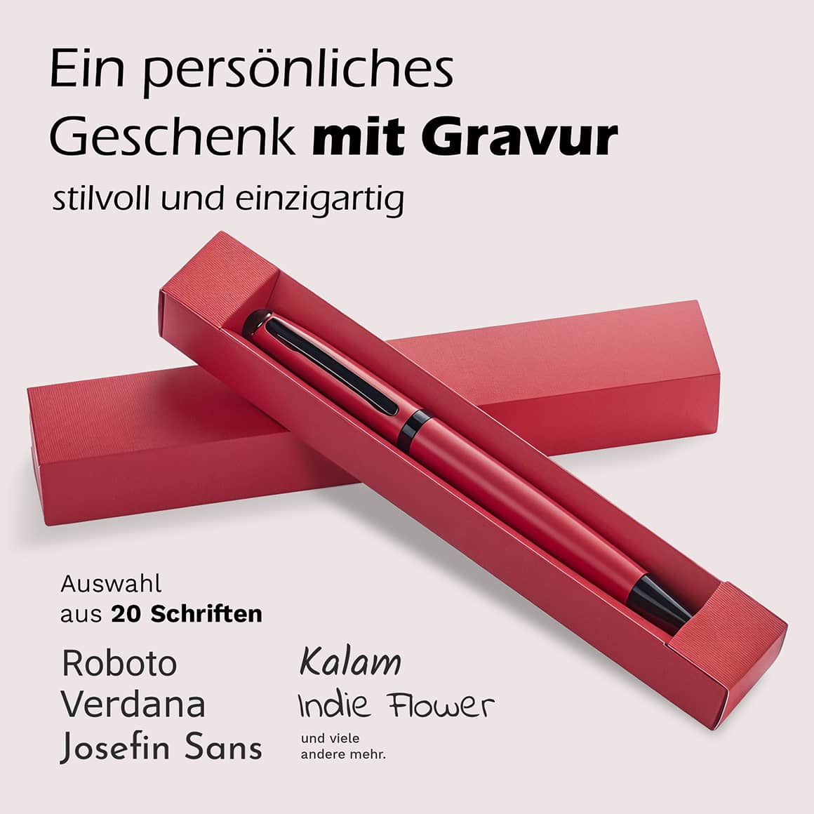 Roter gravierter Kugelschreiber Zeta – Persönliches Geschenk mit Gravur und Auswahl aus 20 Schriftarten