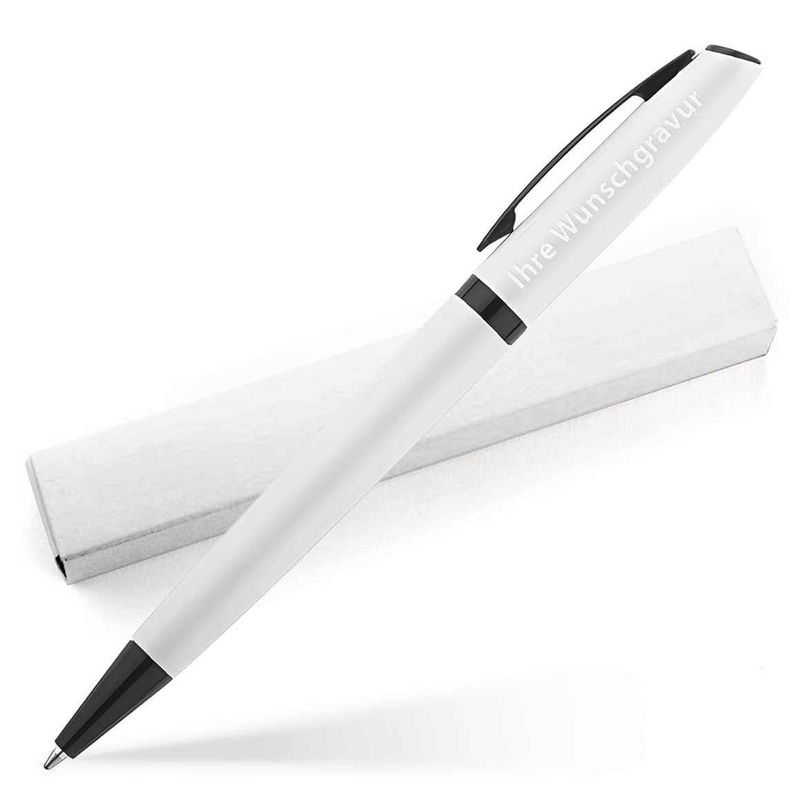 Gravierter Kugelschreiber Zeta in Weiß mit Geschenkverpackung