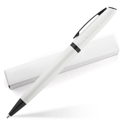 Gravierter Kugelschreiber Zeta in Weiß mit Geschenkverpackung