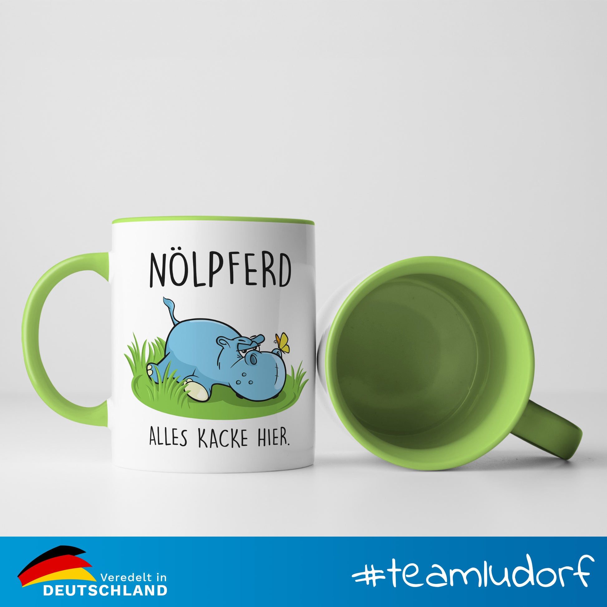 #teamludorf - Tasse - Humorvolles Nilpferd Design Alles Kacke - Altrosa Henkel und Inneres - Robuste Keramik Kaffeetasse, Spülmaschinenfest, Mikrowellengeeignet, Geschenk für Frauen Ludorf Textilveredelung & Werbetechnik