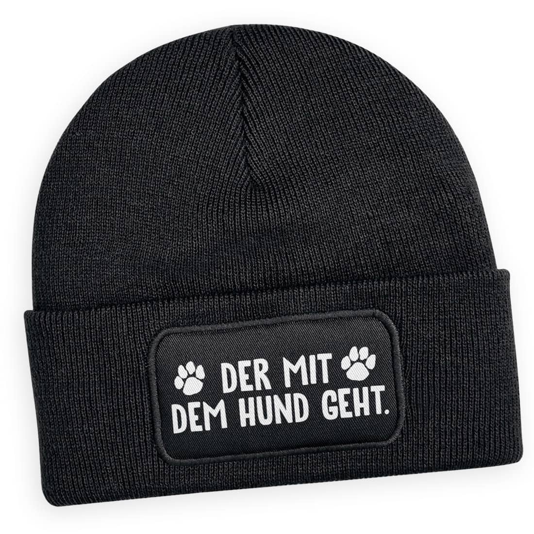 Schwarze Wintermütze „Der mit dem Hund geht“ – Lustiges Geschenk für Hundeliebhaber