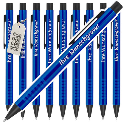 Blauer Kugelschreiber mit Logo und Gravur