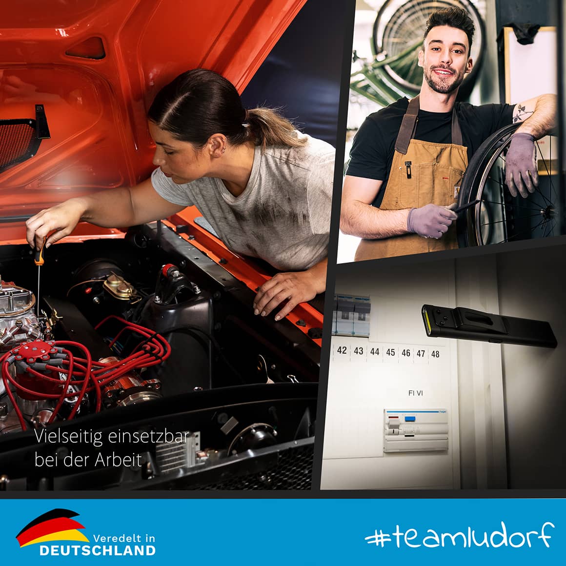 LED Arbeitslampe mit Gravur – vielseitig einsetzbar bei Auto-Werkstatt, Fahrradreparatur und Elektroarbeiten