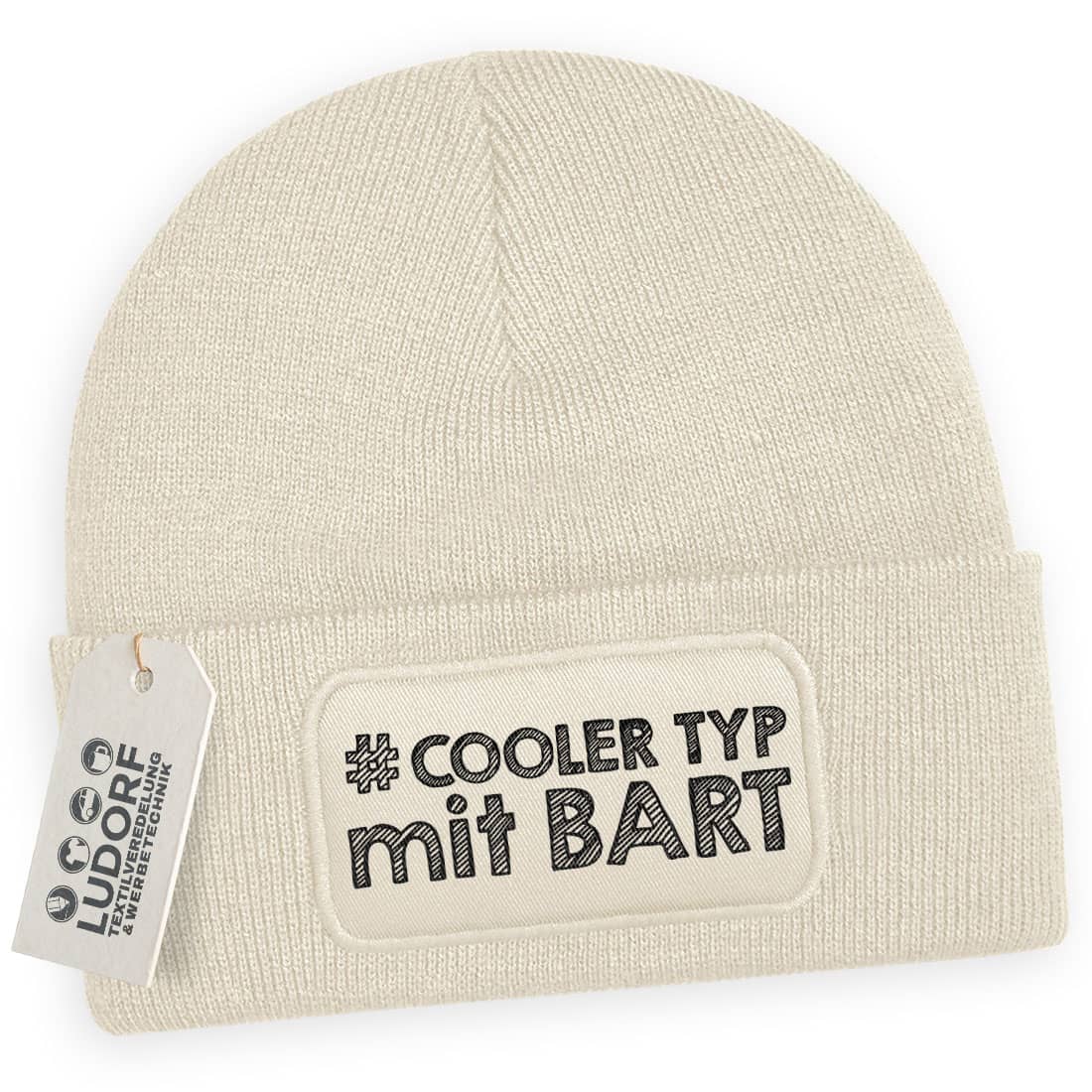 Männer Wintermütze Beige – Motiv Cooler Typ mit Bart
