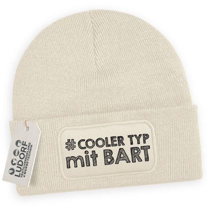 Männer Wintermütze Beige – Motiv Cooler Typ mit Bart