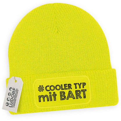 Männer Wintermütze Neongelb – Motiv Cooler Typ mit Bart